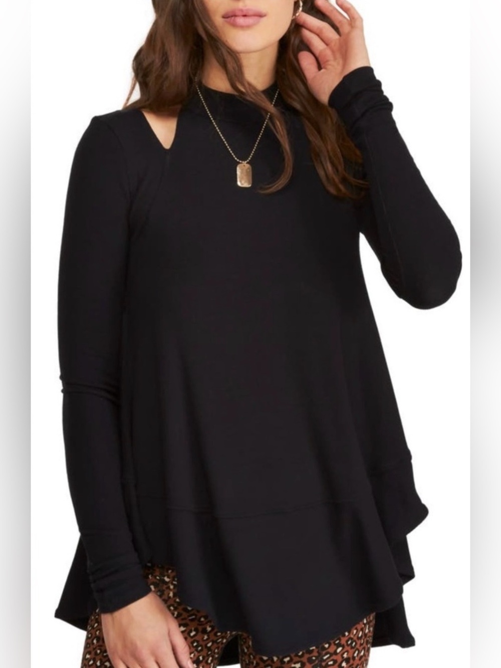 FREE PEOPLE Downtown Girl Tunic Top Size M Black Mock Neck Fairy Goth Witch
